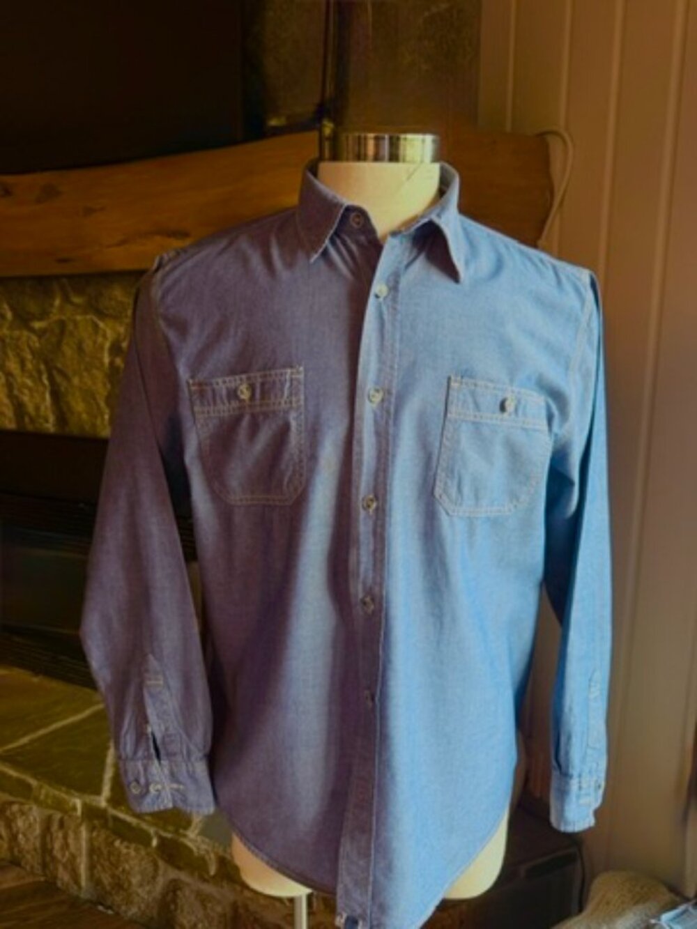 Weatherproof Vintage Chambray Shirt Men's Button Front Blue Long Sleeve Casual L
